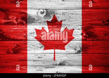 Drapeau du Canada sur des planches de bois arrière-plan drapeau du bois Banque D'Images