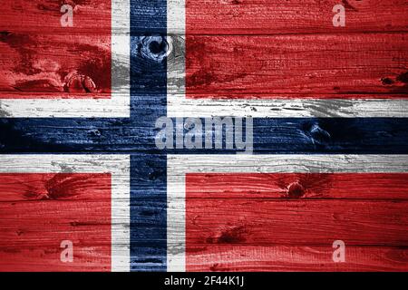 Drapeau de Norvège sur planches de bois arrière-plan drapeau de bois Banque D'Images