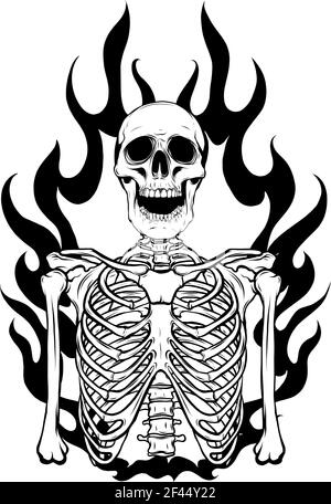 dessinez en noir et blanc l'illustration vectorielle du squelette en forme de flamme Illustration de Vecteur