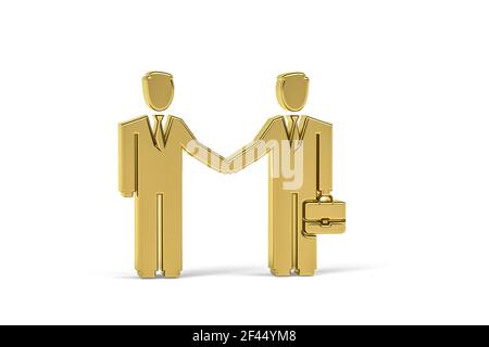 Golden 3d hommes d'affaires qui se secouent la main icône isolée sur fond blanc - rendu 3D Banque D'Images