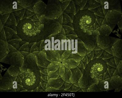 Vert floral et en spirale vitraux abstrait fractal arrière-plan. Carreaux kaléidoscopiques. Banque D'Images