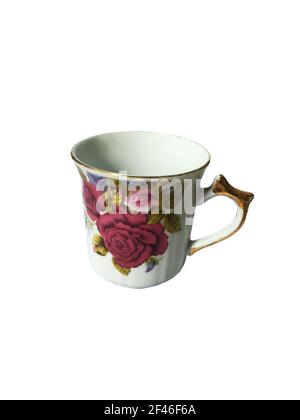 Tasse à thé sur fond blanc avec passe-cheveux pour le travail Banque D'Images