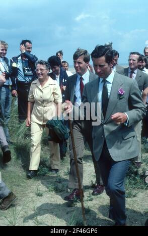 HRH Prince Charles à l'ouverture officielle de Peddars Way / Norfolk Coast Path National Trail, Holme-Next-the-Sea, près de Hunstanton, Norfolk, 08/07/86 Banque D'Images