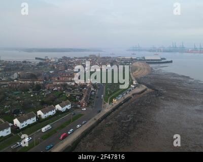 Harwich Essex vue aérienne de la plage et de la ville Banque D'Images