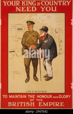 Une première affiche de recrutement de la guerre mondiale disant votre Roi et Le pays a besoin de vous Banque D'Images