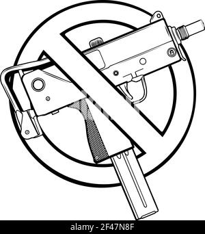 dessinez en noir et blanc de l'illustration vectorielle sans fusils ou armes à feu autorisées Illustration de Vecteur