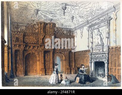 Lithotint de Crewe Hall, Cheshire scanné à haute résolution à partir d'un livre imprimé en 1858. Cette image est censée être libre de tous les droits d'auteur historiques. Banque D'Images