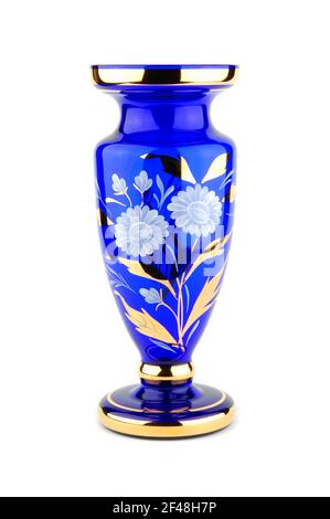 Vase bleu, isolé sur fond blanc Banque D'Images