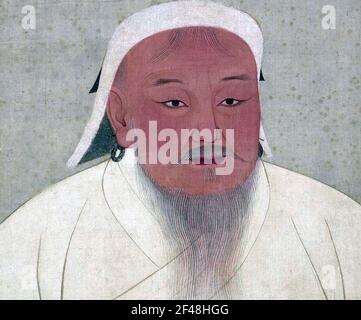 GENGIS KHAN (c 1158-1227) Fondateur de l'Empire Mongul dans un Tuan du XIVe siècle album era Banque D'Images