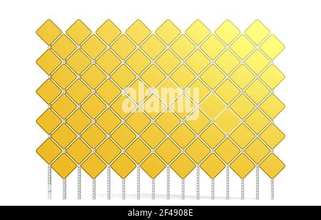 Un rendu 3D du panneau de route jaune vierge isolé sur un arrière-plan blanc Banque D'Images