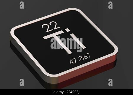 Rendu 3D d'un élément Titanium à partir d'une table périodique sur bloc carré noir Banque D'Images