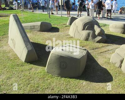 14. Festival des sculptures de sable, Rorschach, 2012. Artistes : Agnese Rudzite-Kirillova, Karlis Ile. Thème: Phonehenge Banque D'Images