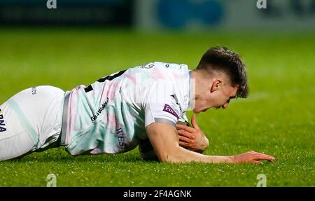 RDS Arena, Dublin, Leinster, Irlande. 19 mars 2021. Guinness Pro 14 Rugby, Leinster versus Ospreys; Josh Thomas d'Ospreys marque l'essai gagnant pour 19-24 crédits: Action plus Sports/Alamy Live News Banque D'Images