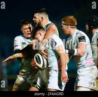 RDS Arena, Dublin, Leinster, Irlande. 19 mars 2021. Guinness Pro 14 Rugby, Leinster versus Ospreys; Josh Thomas d'Ospreys célèbre la tentative gagnante pour 19-24 crédits: Action plus Sports/Alamy Live News Banque D'Images