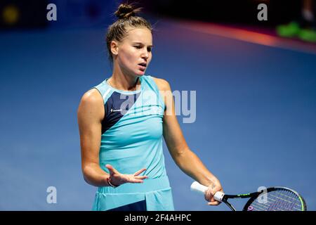 SAINT-PÉTERSBOURG, RUSSIE - MARS 19: Veronika Kudermetova de Russie déçue lors de son match contre Daria Kasatkina de Russie lors des quarterfinales du Trophée des dames de Saint-Pétersbourg 2021, tournoi de tennis WTA 500 à Silbur Arena le 19 mars 2021 à Saint-Pétersbourg, Russie (photo par Anatolij Medved/Orange Pictures) Banque D'Images