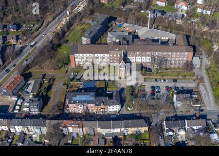 Vue aérienne, Hôpital Saint-Joseph, Horst, Gelsenkirchen, Ruhr, Rhénanie-du-Nord-Westphalie, Allemagne, Luftbild, Hôpital Saint-Joseph, Horst, Schösschen, Banque D'Images