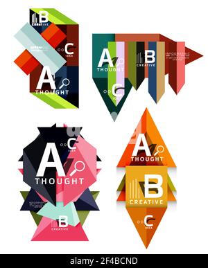 Ensemble de bannières graphiques géométriques, informations papier a b c diagrammes d'options créés avec des formes de couleur. Ensemble de bannières graphiques géométriques, informations papier a b c diagrammes d'options créés avec des formes de couleur. Illustration vectorielle Illustration de Vecteur