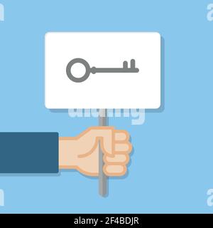 Main tenant le tableau blanc. Bannière avec icône minimale. Concept de protestation. Illustration vectorielle, style plat. Illustration de Vecteur
