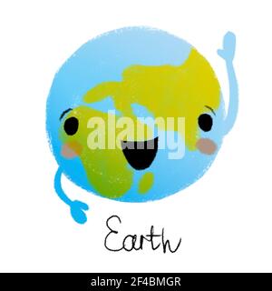 Planète Terre colorée et mignonne. Isolé sur fond blanc Banque D'Images