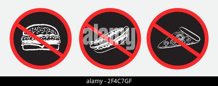 autocollant d'interdiction de la restauration rapide portant un panneau sombre Illustration de Vecteur