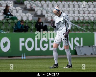 Katarzyna Kiedrzynek (#77 VfL Wolfsburg) célébrant son premier but d'équipe lors de la coupe DFB de 8 entre VfL Wolfsburg et SV Werder Bremen au stade AOK à Wolfsburg en Allemagne. Crédit: SPP Sport presse photo. /Alamy Live News Banque D'Images