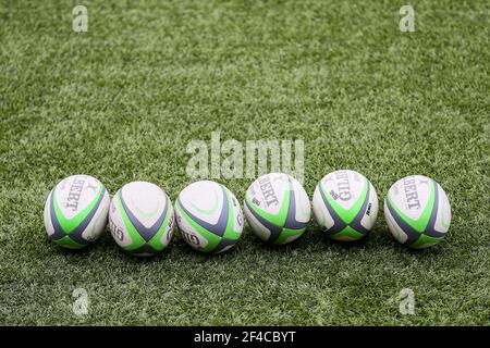 Bristol, Royaume-Uni. 20 mars 2021. Ballons de rugby lors du match de l'Allianz Premier 2015 entre Bristol Bears Women et Harlequins Women au stade Silverlake à Eastleigh, Angleterre Credit: SPP Sport Press photo. /Alamy Live News Banque D'Images