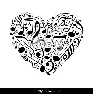 Coeur abstrait de notes musicales sur fond blanc. Illustration vectorielle. Coeur abstrait des notes musicales Illustration de Vecteur