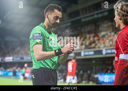 Silkeborg, Danemark. 19 mars 2021. Arbitre Patrick Remon Gammelholm vu lors du match de NordicBet Liga entre Silkeborg IF et Fremad Amager au parc JYSK à Silkeborg. (Crédit photo : Gonzales photo/Alamy Live News Banque D'Images