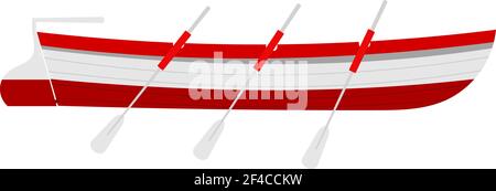 Illustration vectorielle d'un bateau de sauvetage avec des oars en bois rouges sur fond blanc, Marine Boat, service de sauvetage de transport Illustration de Vecteur