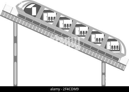 Funiculaire sur les rails et clôture sur fond blanc. Image abstraite de la voiture. Elément de conception. Illustration du vecteur de stock Illustration de Vecteur