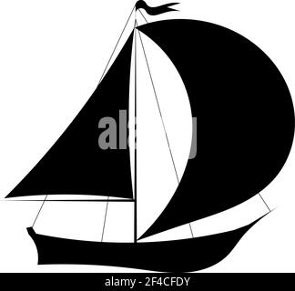 Illustration vectorielle de la silhouette noire d'un yacht à voile sur un arrière-plan blanc Illustration de Vecteur