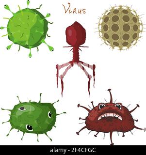 Ensemble d'illustrations vectorielles de bactéries et de virus abstraits. Style de dessin animé. Virus sur fond blanc. Objets biologiques Illustration de Vecteur