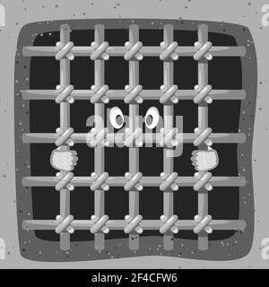 Barres de fer vintage vectorielles abstraites. Le coupable derrière les barreaux. Style de dessin animé. Illustration vectorielle de la peine de prison Illustration de Vecteur