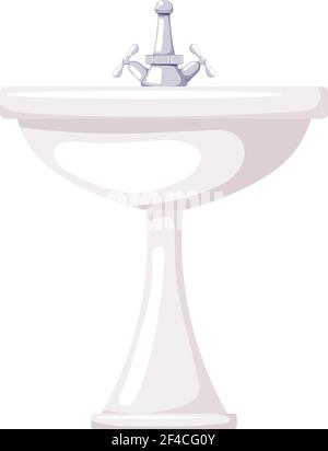 Illustration vectorielle d'un lavabo en céramique sur fond blanc. Évier de dessin animé avec robinet. Produit d'entretien d'objet isolé. Salle de bains d'attribut Illustration de Vecteur