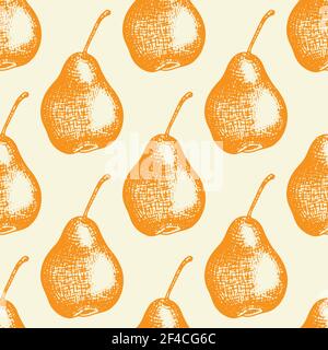 Motif automnal sans coutures avec poires orange. Fond vectoriel de saison dessiné à la main avec des fruits de style vintage. Illustration de Vecteur