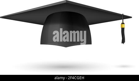 Chapeau de troisième cycle à illustration vectorielle avec pampille sur fond blanc. Graduation du symbole. Le sujet d'un diplômé universitaire, une adresse traditionnelle. Vecteur de brut Illustration de Vecteur