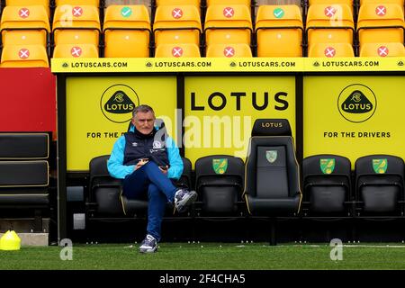 20 mars 2021 ; Carrow Road, Norwich, Norfolk, Angleterre, Championnat de football de la Ligue anglaise de football, Norwich contre Blackburn Rovers; directeur de Blackburn Rovers, Tony Mowbray Banque D'Images