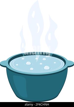 Illustration vectorielle d'un pot en métal avec de l'eau bouillante. Cuisine. Bouilloire à dessin animé avec vapeur sur fond blanc. Illustration de Vecteur