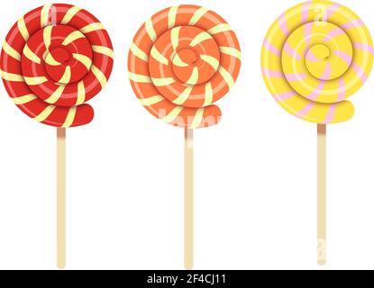 Illustration vectorielle de sucettes douces en spirale multicolores. Sucrerie de fruits dessert doux isoler sur un fond blanc Illustration de Vecteur