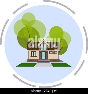 Illustration vectorielle d'une petite maison confortable avec un arbre sur fond blanc. Site de propriété de l'élément de conception Illustration de Vecteur