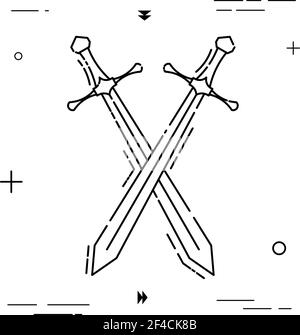 Deux épées ont été croisées, dans un style linéaire. Icône linéaire. Isolé sur fond blanc. Illustration vectorielle. Illustration de Vecteur