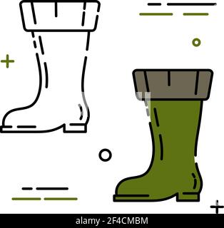 Paire de chaussures de pêche colorées de style linéaire. Icône de ligne. Isolé sur fond blanc. Illustration vectorielle. Illustration de Vecteur