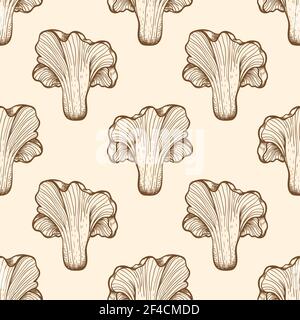 Motif automnal sans couture avec chanterelle de forêt. Arrière-plan vectoriel dessiné à la main dans un style vintage. Illustration de Vecteur