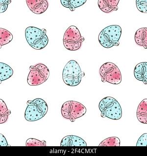 Hand drawn doodle motif transparent avec des oeufs de Pâques sur un fond blanc. Vector illustration. Illustration de Vecteur