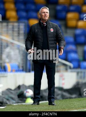 Charlton Athletic Manager Nigel Adkins lors du match de la Sky Bet League One à Plough Lane, Londres. Date de la photo: Samedi 20 mars 2021. Banque D'Images