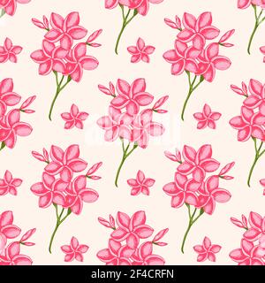 Motif transparent tropical avec des fleurs roses. Hand drawn vintage vector background. Illustration de Vecteur