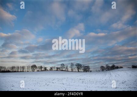 Ciel nuageux sur un champ couvert de neige Danemark dans Région de la Zélande 2013 Banque D'Images