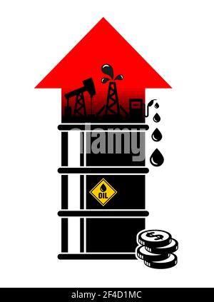 La fin de la crise mondiale du pétrole. Augmentation du prix par baril. Croissance économique mondiale. Illustration, vecteur Illustration de Vecteur