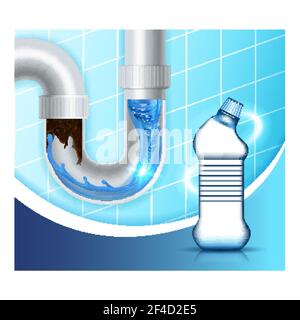 Vecteur de bannière promotionnelle pour bouteille vierge de nettoyant à égoutter Illustration de Vecteur