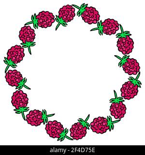 Cadre circulaire avec framboises. Grandes baies de jardin lumineuses en cercle. Cadre avec baies rouges.Vector. Illustration de Vecteur